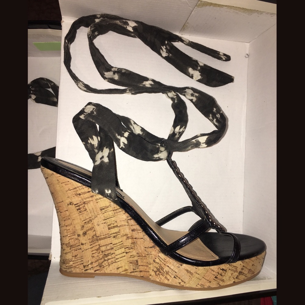 Colin Stuart black tie dye espadrille wedges - 9